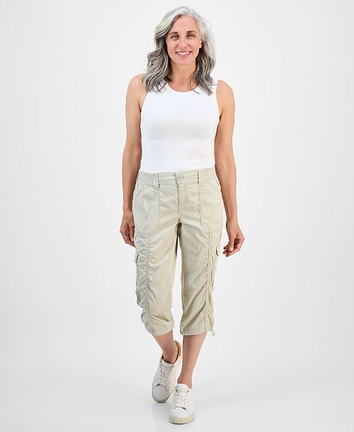 Style & Co Women's Mid-Rise Cargo Capri Pants Regular & Petite Exclusively at Macy's Women's Fashion Shoes & Accessories