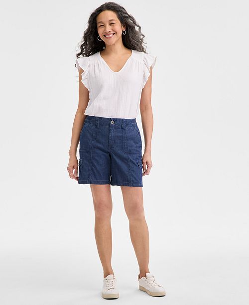Style & Co Women's Mid-Rise Comfort-Waist Cargo Shorts Regular & Petite Exclusively at Macy's Women's Fashion Shoes & Accessories