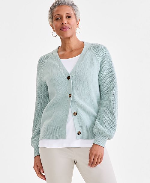 Style & Co Women's Mixed Stitch Cotton Cardigan Sweater Exclusively at Macy's Women's Fashion Shoes & Accessories