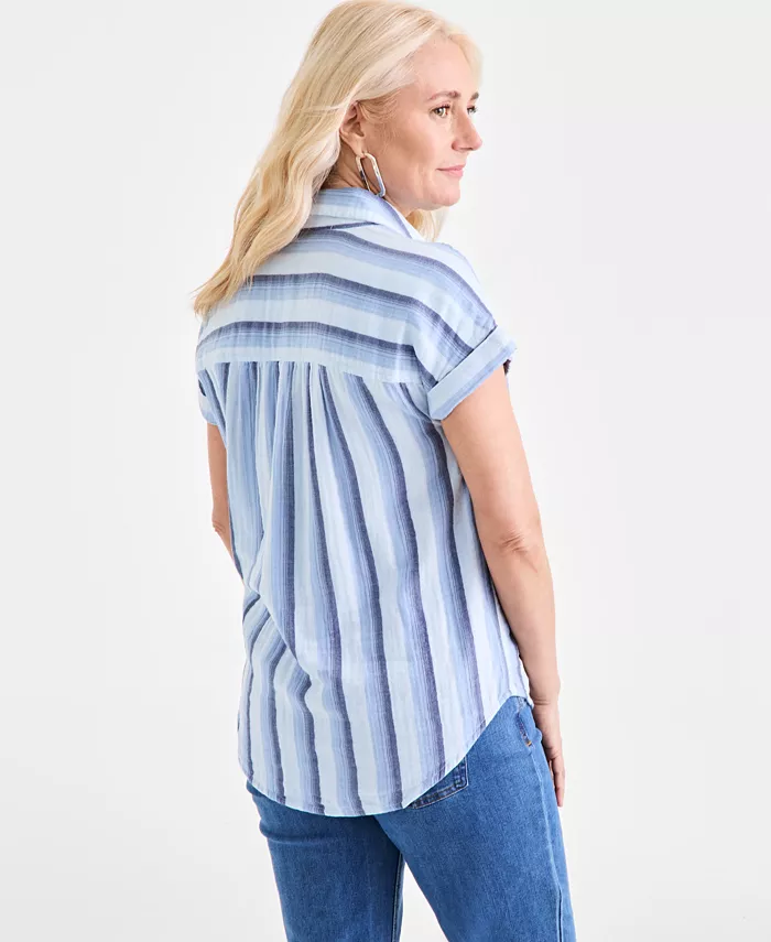 Style & Co Women's Printed Cotton Gauze Camp Shirt Exclusively At Macy's Women's Fashion Shoes & Accessories