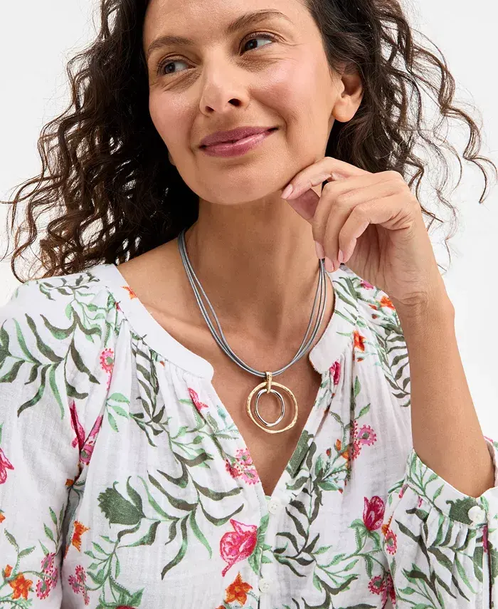 Style & Co Women's Printed Cotton Gauze Split-Neck Blouse Exclusively At Macy's Women's Fashion Shoes & Accessories