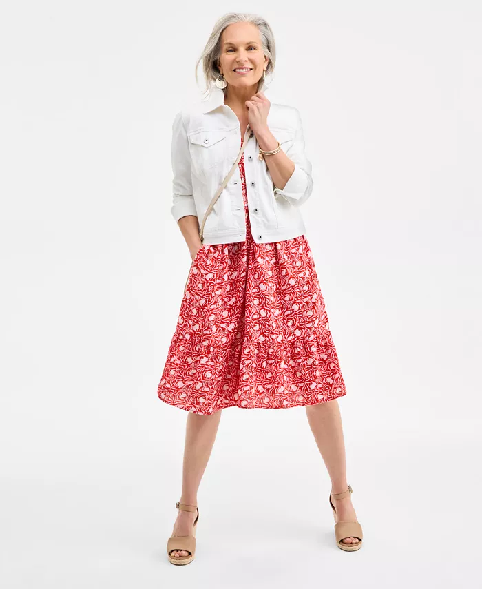 Style & Co Women's Printed Cotton Gauze V-Neck Midi Dress Exclusively At Macy's Women's Fashion Shoes & Accessories