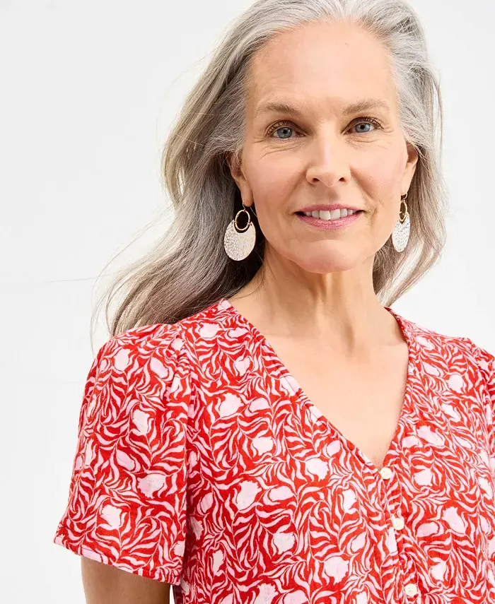 Style & Co Women's Printed Cotton Gauze V-Neck Midi Dress Exclusively At Macy's Women's Fashion Shoes & Accessories