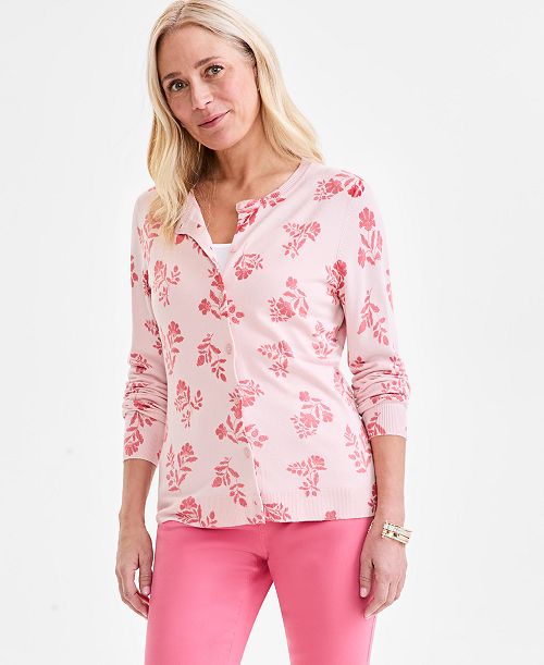 Style & Co Women's Printed Crewneck Button-Front Cardigan Exclusively at Macy's Women's Fashion Shoes & Accessories