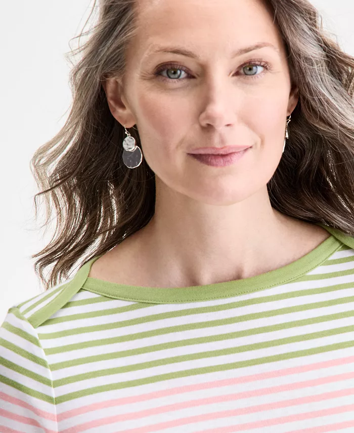 Style & Co Women's Printed Pima Cotton 3/4-Sleeve Top Exclusively At Macy's Women's Fashion Shoes & Accessories