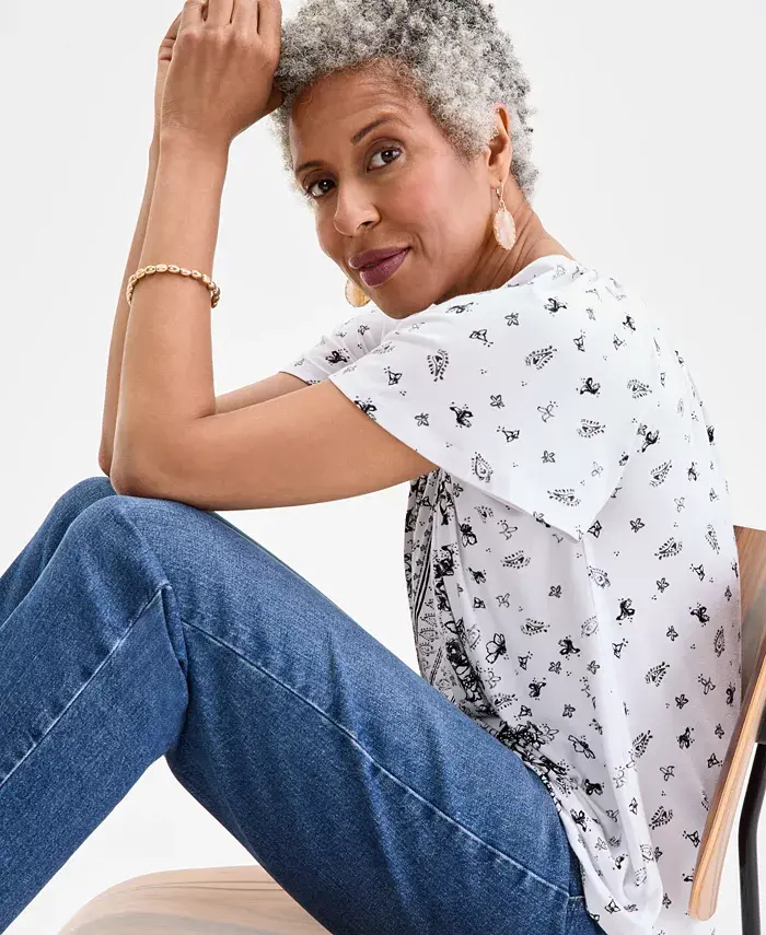 Style & Co Women's Printed Scoop-Neck Top Exclusively At Macy's Women's Fashion Shoes & Accessories