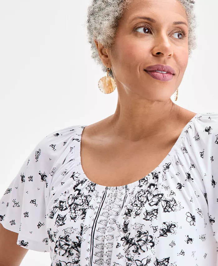 Style & Co Women's Printed Scoop-Neck Top Exclusively At Macy's Women's Fashion Shoes & Accessories