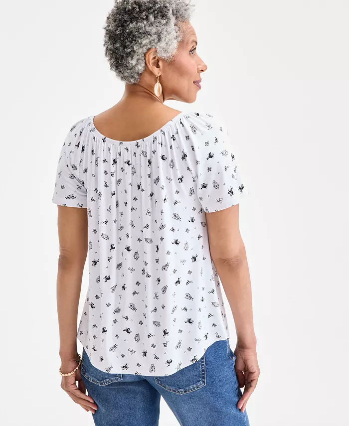 Style & Co Women's Printed Scoop-Neck Top Exclusively At Macy's Women's Fashion Shoes & Accessories