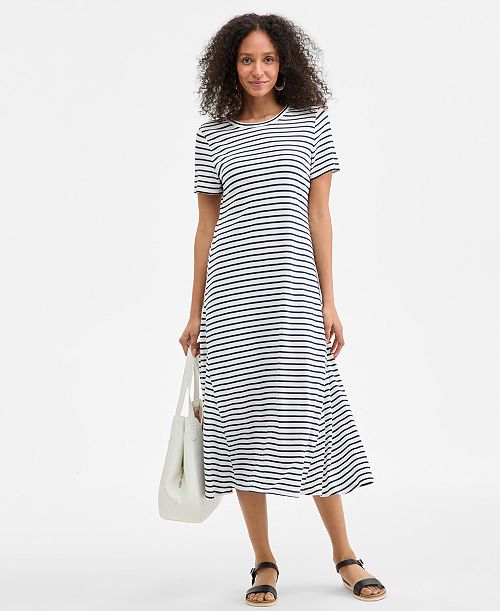 Style & Co Women's Printed Short-Sleeve Knit Midi Dress Exclusively at Macy's Women's Fashion Shoes & Accessories