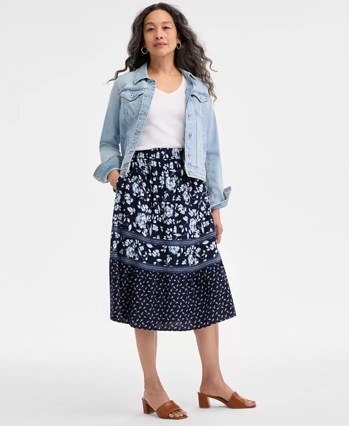 Style & Co Women's Printed Tiered Skirt Exclusively At Macy's Women's Fashion Shoes & Accessories