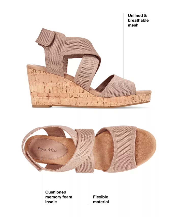 Style & Co Women's Sicilyy Wedge High Heel Sandals Exclusively At Macy's Women's Fashion Shoes & Accessories