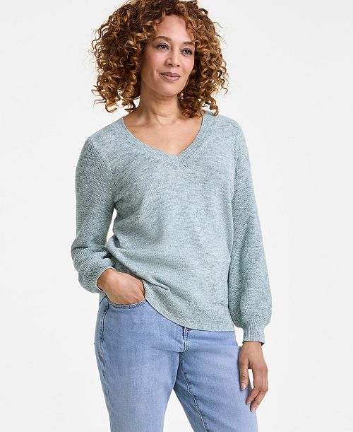 Style & Co Women's Space-Dyed V-Neck Sweater Created For Macy's Women's Fashion Shoes & Accessories