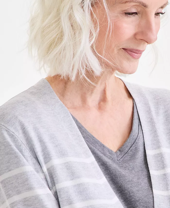 Style & Co Women's Striped Open-Front Long-Sleeve Cardigan Exclusively At Macy's Women's Fashion Shoes & Accessories