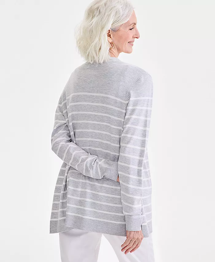 Style & Co Women's Striped Open-Front Long-Sleeve Cardigan Exclusively At Macy's Women's Fashion Shoes & Accessories
