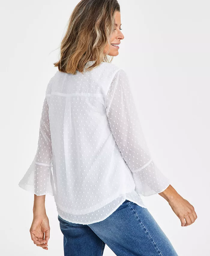 Style & Co Women's Textured Pintuck Ruffle Sleeve Top Regular & Petite Created For Macy's Women's Fashion Shoes & Accessories