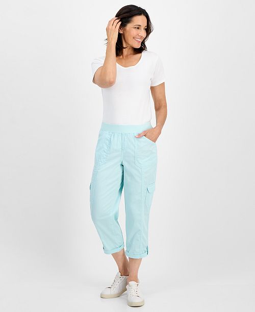 Style & Co Women's Twill Cuffed Pull-On Cargo Capri Pants Created For Macy's Women's Fashion Shoes & Accessories