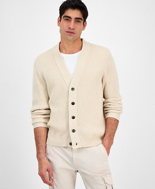 Sun + Stone Men's Long Sleeve Waffle Knit Cardigan Sweater Exclusively at Macy's Men's Fashion & Accessories