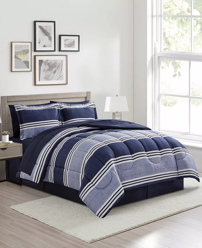 Sunham Aiden Striped 8-Pc. Comforter Sets Exclusively At Macy's Bed & Bath