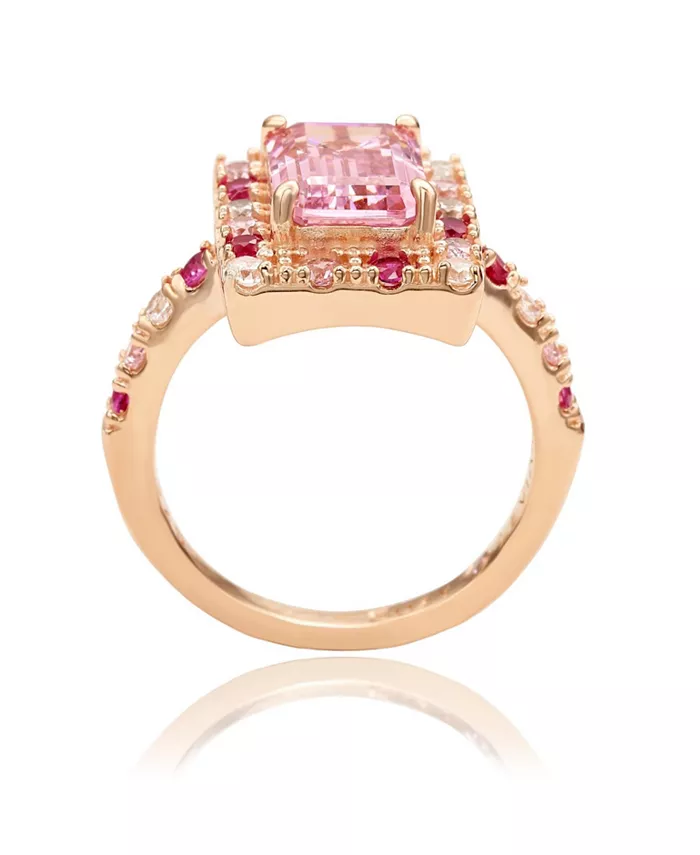 Suzy Levian New York Suzy Levian Rose Sterling Silver Emerald Cut Pink Cubic Zirconia Ring Jewelry & Watches