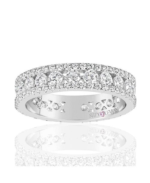 Suzy Levian New York Suzy Levian Sterling Silver Cubic Zirconia Three Row Modern Eternity Band Ring Jewelry & Watches