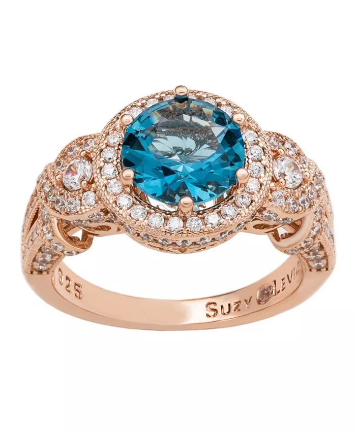 Suzy Levian New York Suzy Levian Sterling Silver Round Cubic Zirconia French Filigree Ring Jewelry & Watches