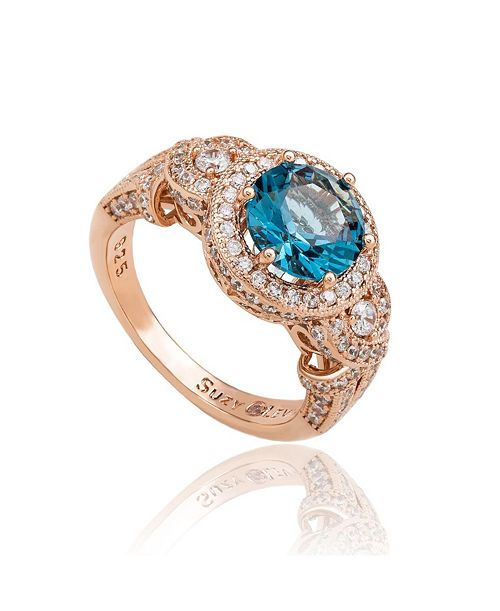 Suzy Levian New York Suzy Levian Sterling Silver Round Cubic Zirconia French Filigree Ring Jewelry & Watches