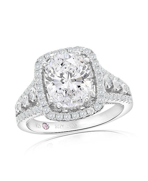 Suzy Levian New York Suzy Levian Sterling Silver White Cubic Zirconia Center Stone Ring Jewelry & Watches