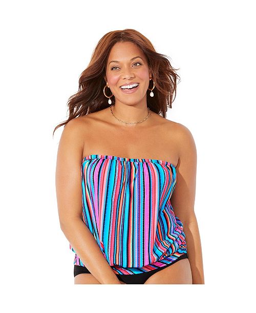 Swimsuits For All Women's Bandeau Blouson Tankini Top Women's Fashion Shoes & Accessories