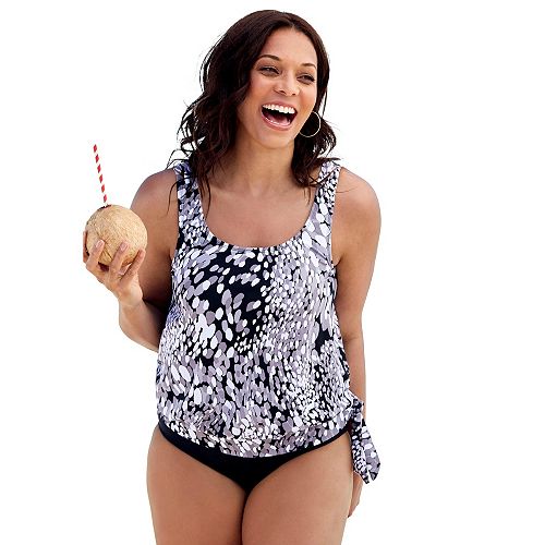 Swimsuits for All Women's Side Tie Blouson Tankini Top Women's Fashion Shoes & Accessories