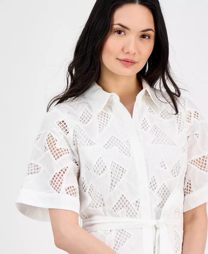 T Tahari Women's Cotton Button-Front Dress Women's Fashion Shoes & Accessories