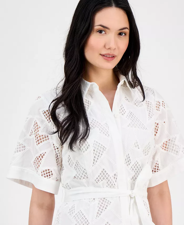 T Tahari Women's Cotton Button-Front Dress Women's Fashion Shoes & Accessories