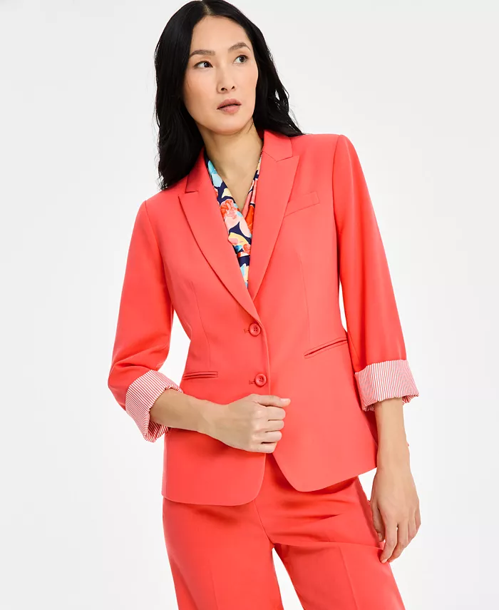 Tahari ASL Women's Peak-Lapel Roll-Tab Button-Front Jacket Women's Fashion Shoes & Accessories