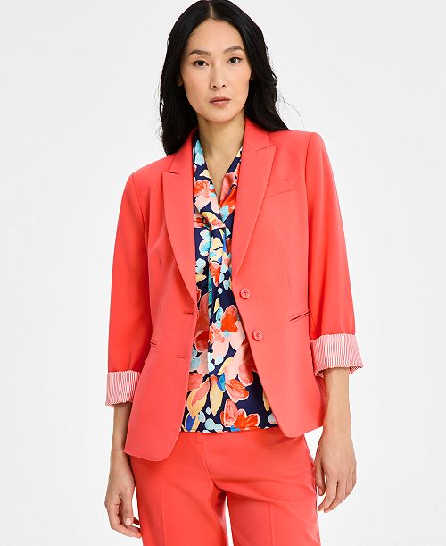 Tahari ASL Women's Peak-Lapel Roll-Tab Button-Front Jacket Women's Fashion Shoes & Accessories