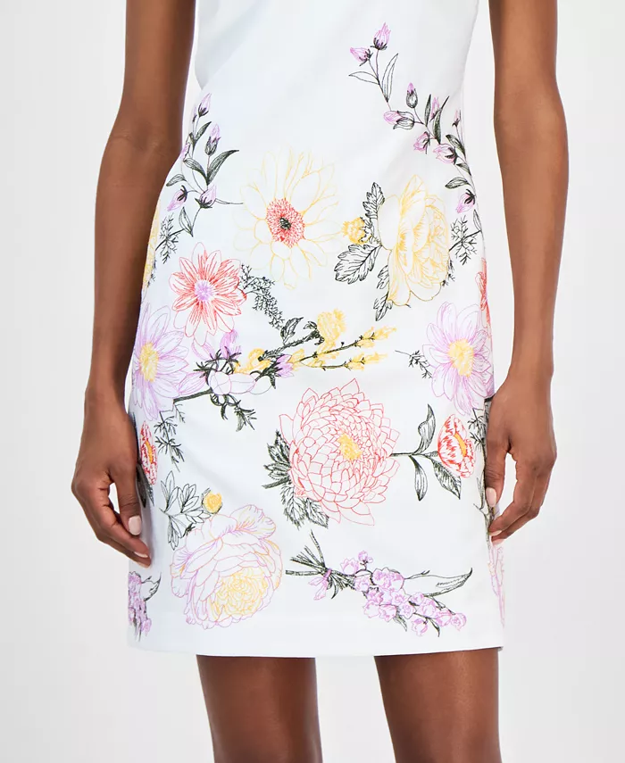 Tahari ASL Women's Square-Neck Sleeveless Shift Dress Women's Fashion Shoes & Accessories