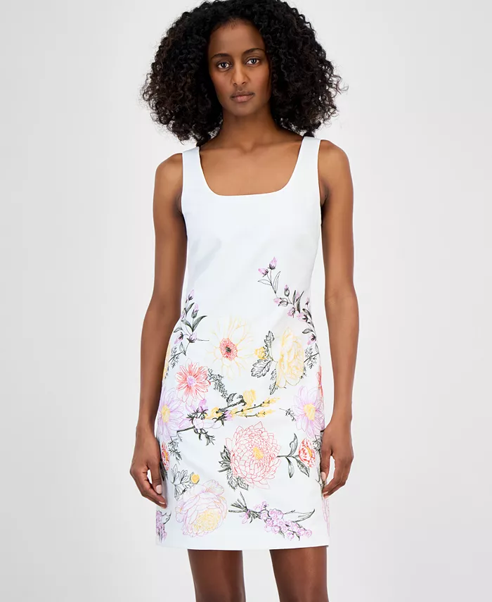 Tahari ASL Women's Square-Neck Sleeveless Shift Dress Women's Fashion Shoes & Accessories