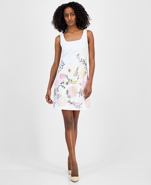 Tahari ASL Women's Square-Neck Sleeveless Shift Dress Women's Fashion Shoes & Accessories