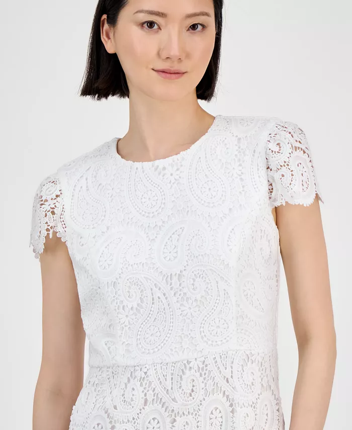 Tahari Women's Short-Sleeve Lace-Detail Sheath Dress Women's Fashion Shoes & Accessories