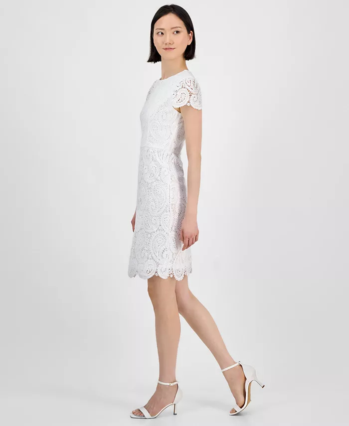 Tahari Women's Short-Sleeve Lace-Detail Sheath Dress Women's Fashion Shoes & Accessories