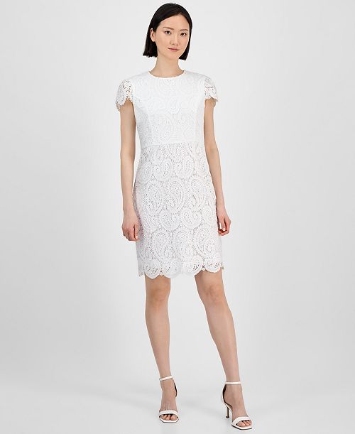 Tahari Women's Short-Sleeve Lace-Detail Sheath Dress Women's Fashion Shoes & Accessories