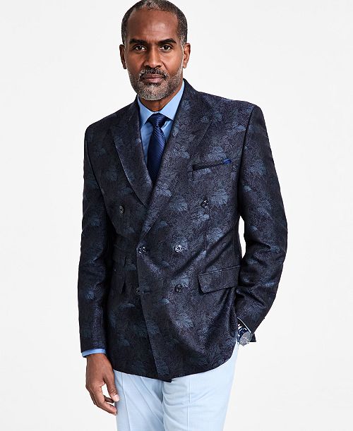 Tayion Collection Men's Classic-Fit Jacquard Double-Breasted Dinner Jacket Men's Fashion & Accessories