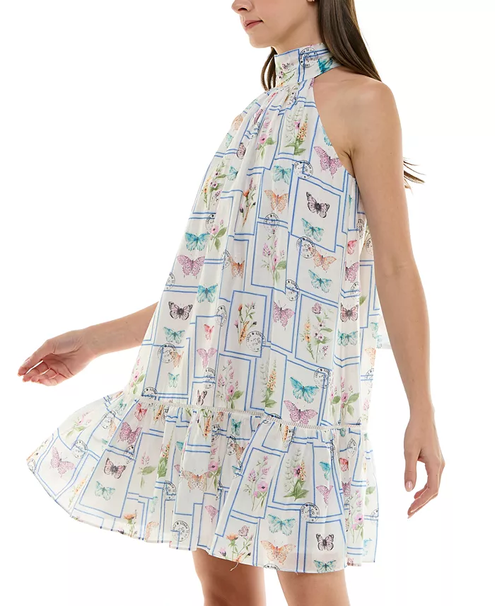 Taylor Women's Mock-Neck Butterfly-Print Ruffled-Hem Dress Women's Fashion Shoes & Accessories