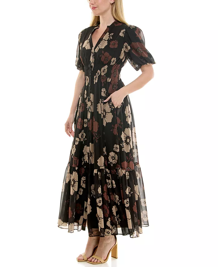 Taylor Women's Printed Puff Sleeve Fit & Flare Dress Women's Fashion Shoes & Accessories