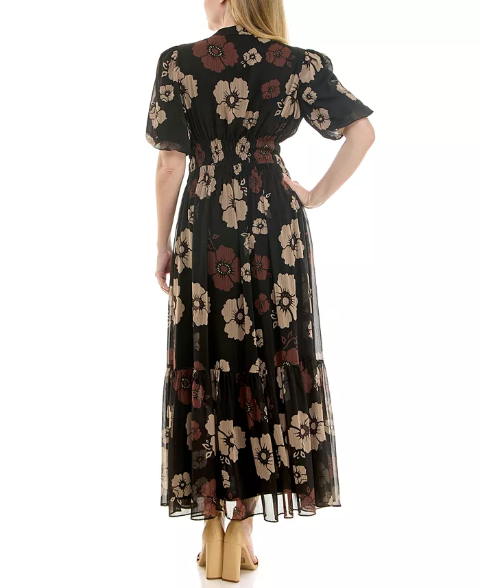 Taylor Women's Printed Puff Sleeve Fit & Flare Dress Women's Fashion Shoes & Accessories