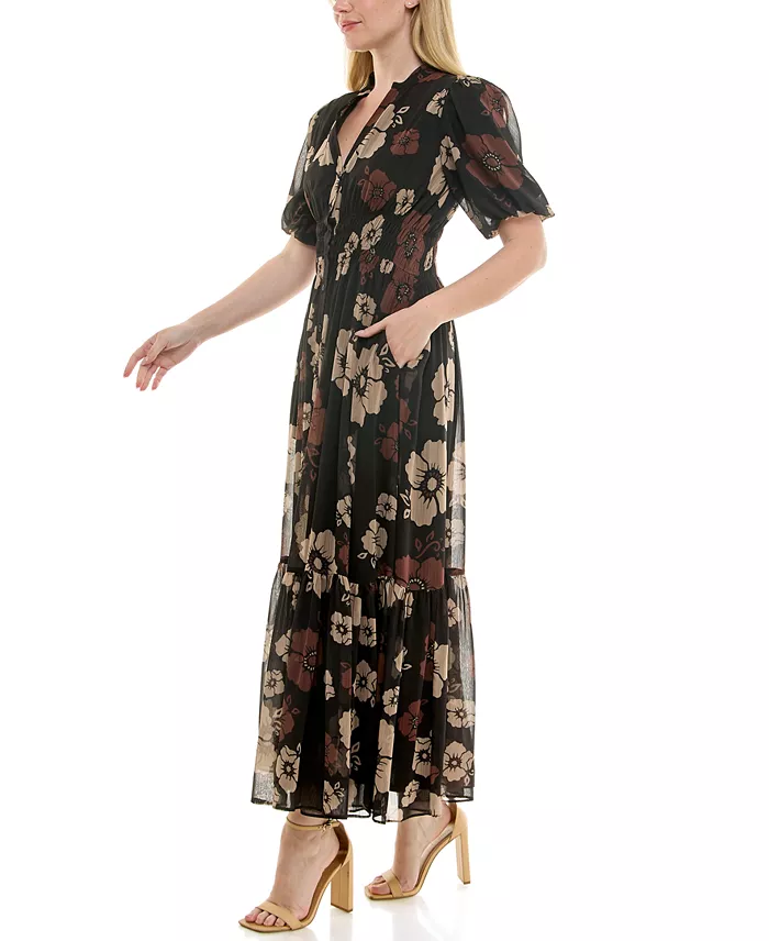 Taylor Women's Printed Puff Sleeve Fit & Flare Dress Women's Fashion Shoes & Accessories