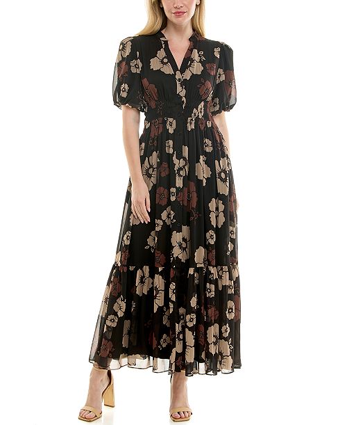 Taylor Women's Printed Puff Sleeve Fit & Flare Dress Women's Fashion Shoes & Accessories
