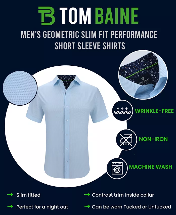 Tom Baine Men's Slim Fit Short Sleeve Performance Stretch Button Down Dress Shirt Men's Fashion & Accessories