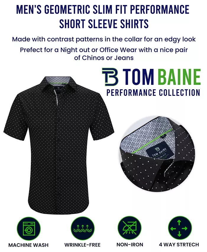 Tom Baine Men's Slim Fit Short Sleeve Performance Stretch Button Down Dress Shirt Men's Fashion & Accessories