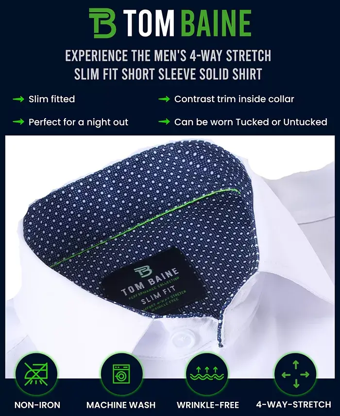 Tom Baine Men's Slim Fit Short Sleeve Performance Button Down Dress Shirt Men's Fashion & Accessories