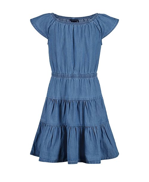 Tommy Hilfiger Big Girls Denim Tiered Flutter Sleeve Dress Kids