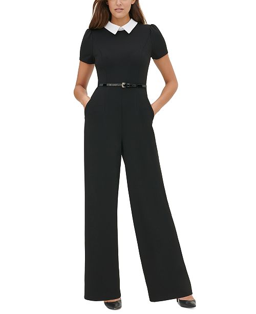 Tommy Hilfiger Collared Belted Jumpsuit Women's Fashion Shoes & Accessories